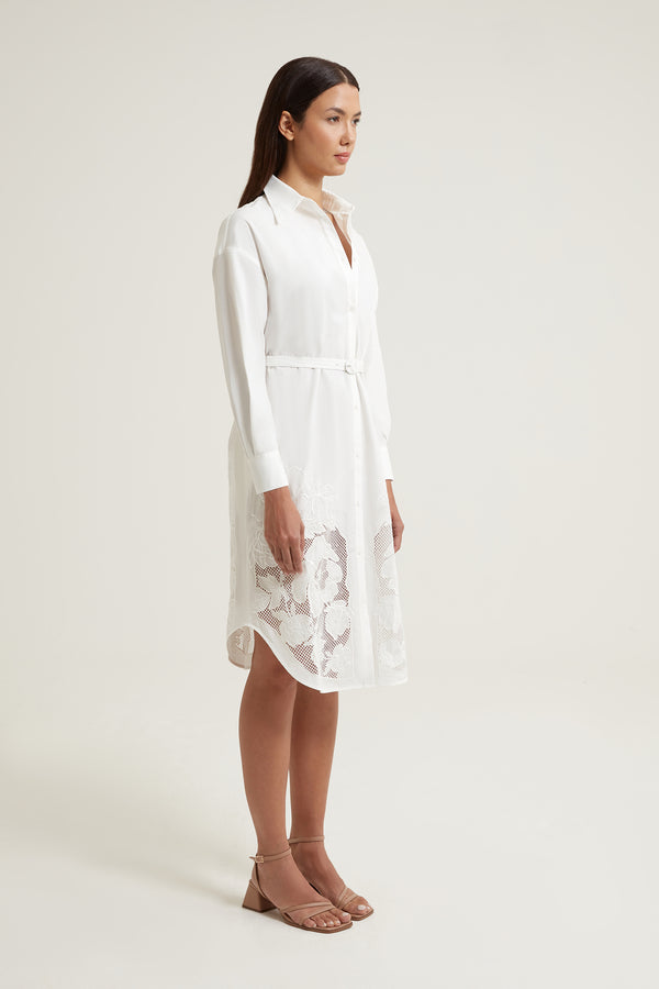 Dakota Button Shirt Dress With Mesh N Embroidery