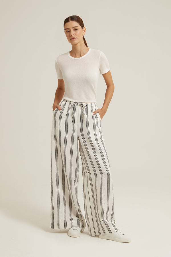 Kora Woven Linen Wide Trouser At Cropped Length