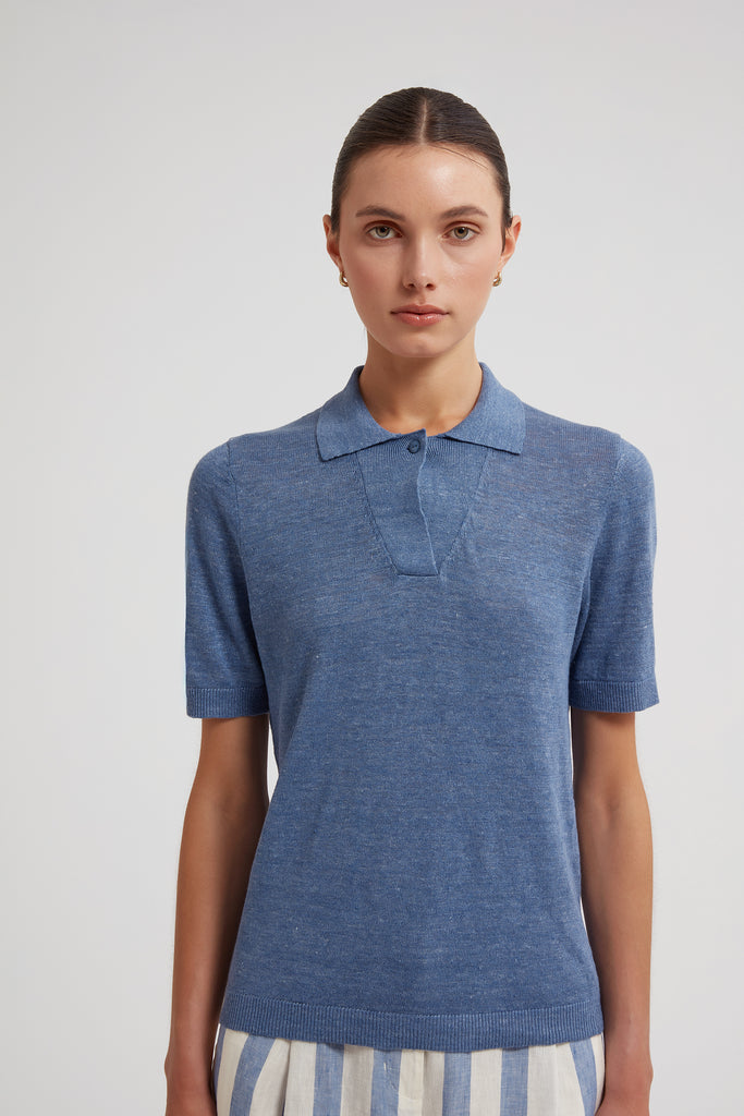 MAEVE LINEN POLO TEE